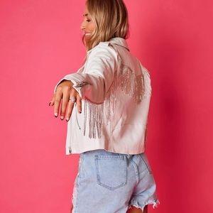 Buddylove - Rife Crystal Fringe Vegan Leather Jacket - White - Small